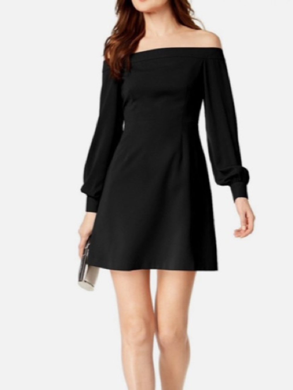 $298 Jill Jill Stuart Women Black Off-Shoulder Bishop Sleeve A-Line Dress Size 8